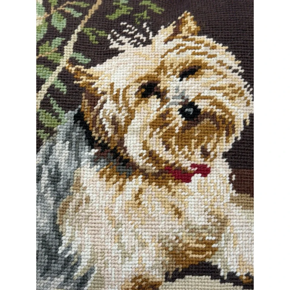 Vintage Yorkie Yorkshire Terrier dog‎ pillow Accent Throw Needlepoint READ